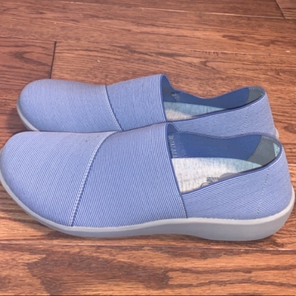 BLUE AND WHITE SLIP ONS